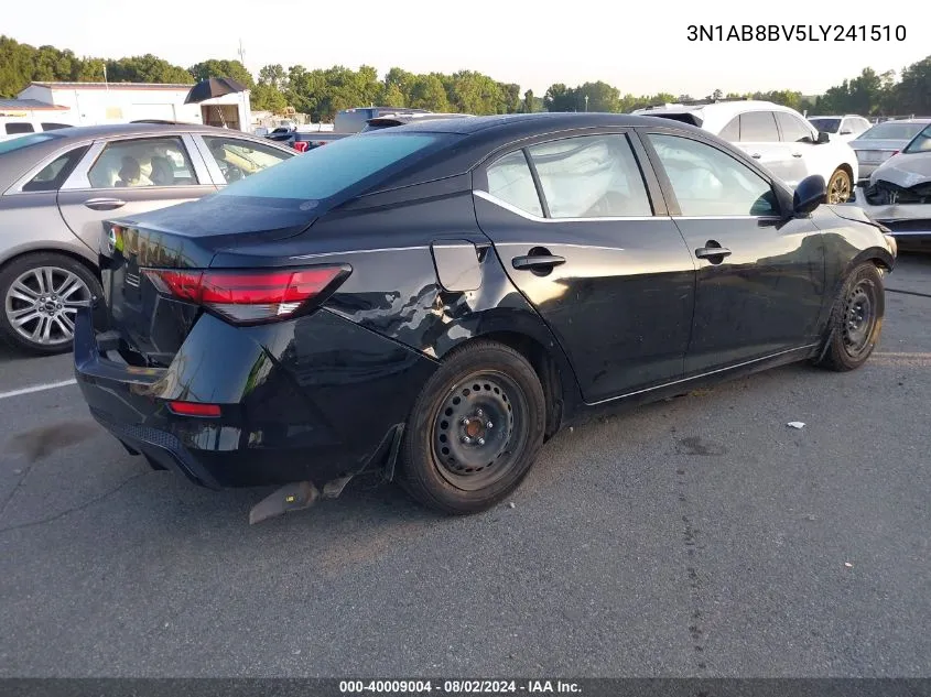 2020 Nissan Sentra S Xtronic Cvt VIN: 3N1AB8BV5LY241510 Lot: 40009004