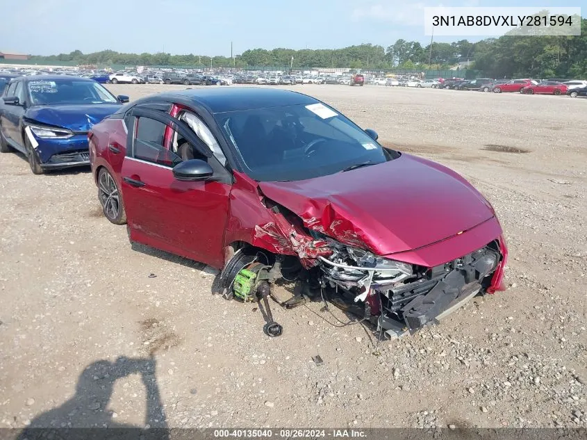 2020 Nissan Sentra Sr Xtronic Cvt VIN: 3N1AB8DVXLY281594 Lot: 40135040