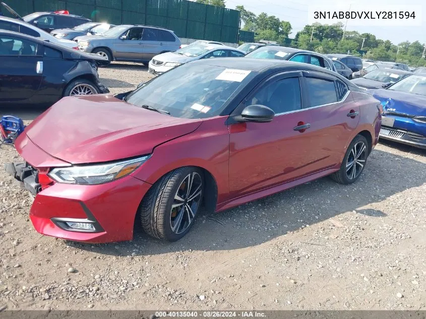 2020 Nissan Sentra Sr Xtronic Cvt VIN: 3N1AB8DVXLY281594 Lot: 40135040