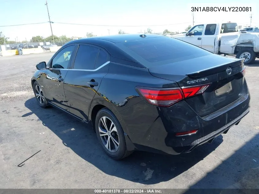 2020 Nissan Sentra Sv Xtronic Cvt VIN: 3N1AB8CV4LY220081 Lot: 40181378