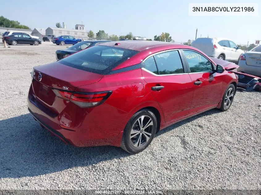 2020 Nissan Sentra Sv Xtronic Cvt VIN: 3N1AB8CV0LY221986 Lot: 40221097