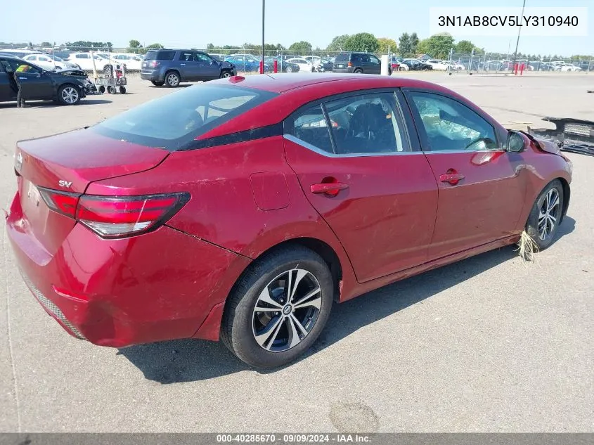 2020 Nissan Sentra Sv Xtronic Cvt VIN: 3N1AB8CV5LY310940 Lot: 40285670