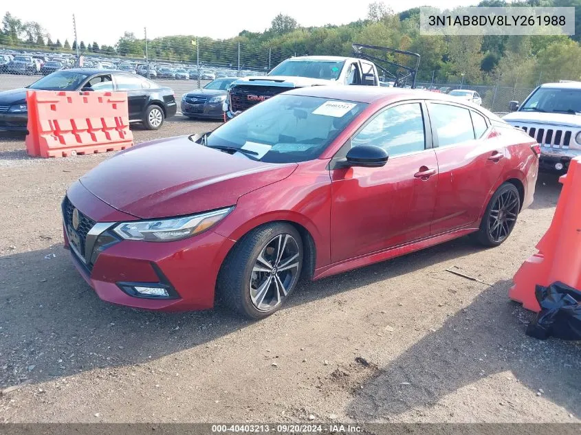 2020 Nissan Sentra Sr Xtronic Cvt VIN: 3N1AB8DV8LY261988 Lot: 40403213