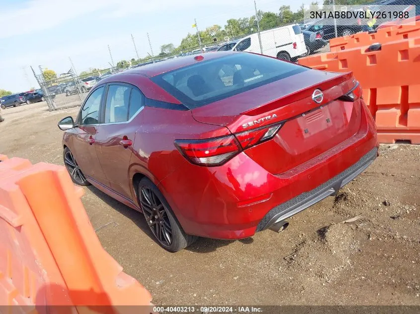 2020 Nissan Sentra Sr Xtronic Cvt VIN: 3N1AB8DV8LY261988 Lot: 40403213