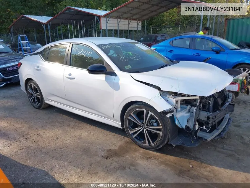 2020 Nissan Sentra Sr Xtronic Cvt VIN: 3N1AB8DV4LY231841 Lot: 40521120