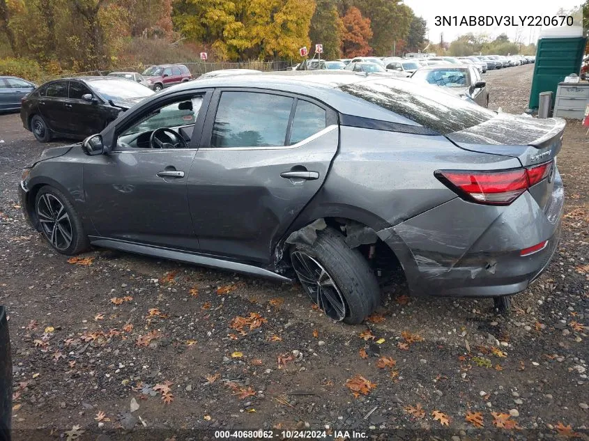 2020 Nissan Sentra Sr VIN: 3N1AB8DV3LY220670 Lot: 40680062