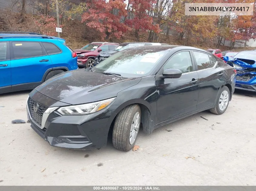 2020 Nissan Sentra S Xtronic Cvt VIN: 3N1AB8BV4LY274417 Lot: 40698667