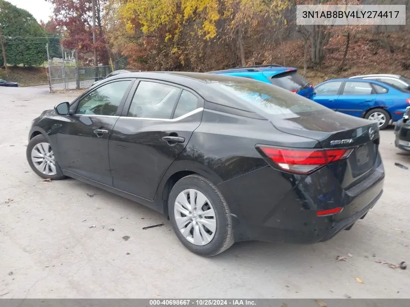 2020 Nissan Sentra S Xtronic Cvt VIN: 3N1AB8BV4LY274417 Lot: 40698667