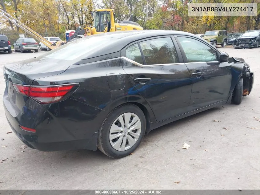 2020 Nissan Sentra S Xtronic Cvt VIN: 3N1AB8BV4LY274417 Lot: 40698667