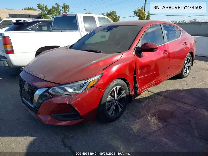 2020 Nissan Sentra Sv Xtronic Cvt VIN: 3N1AB8CV8LY274502 Lot: 40731940