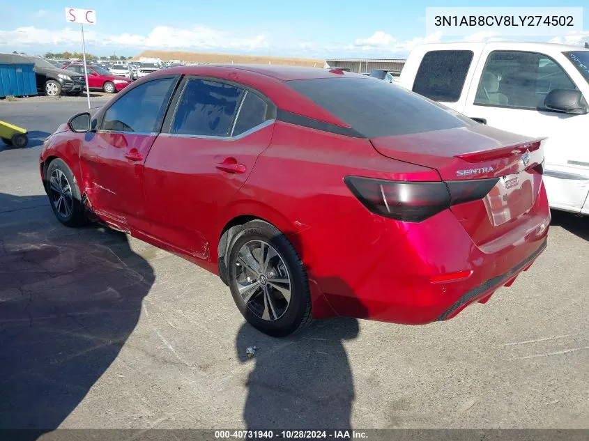 2020 Nissan Sentra Sv Xtronic Cvt VIN: 3N1AB8CV8LY274502 Lot: 40731940