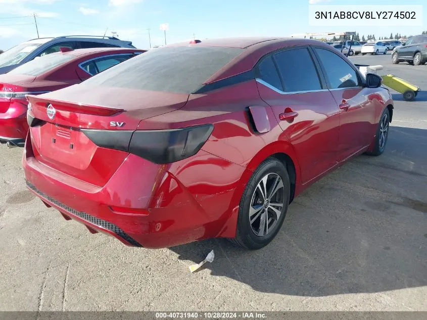 2020 Nissan Sentra Sv Xtronic Cvt VIN: 3N1AB8CV8LY274502 Lot: 40731940