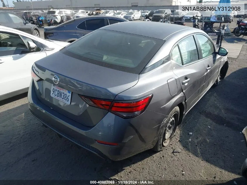 2020 Nissan Sentra S Xtronic Cvt VIN: 3N1AB8BN6LY312908 Lot: 40802069