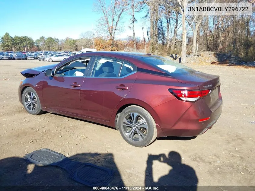 2020 Nissan Sentra Sv Xtronic Cvt VIN: 3N1AB8CV0LY296722 Lot: 40843476