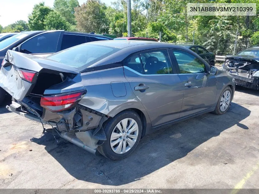 2021 Nissan Sentra S Xtronic Cvt VIN: 3N1AB8BV3MY210399 Lot: 39293785