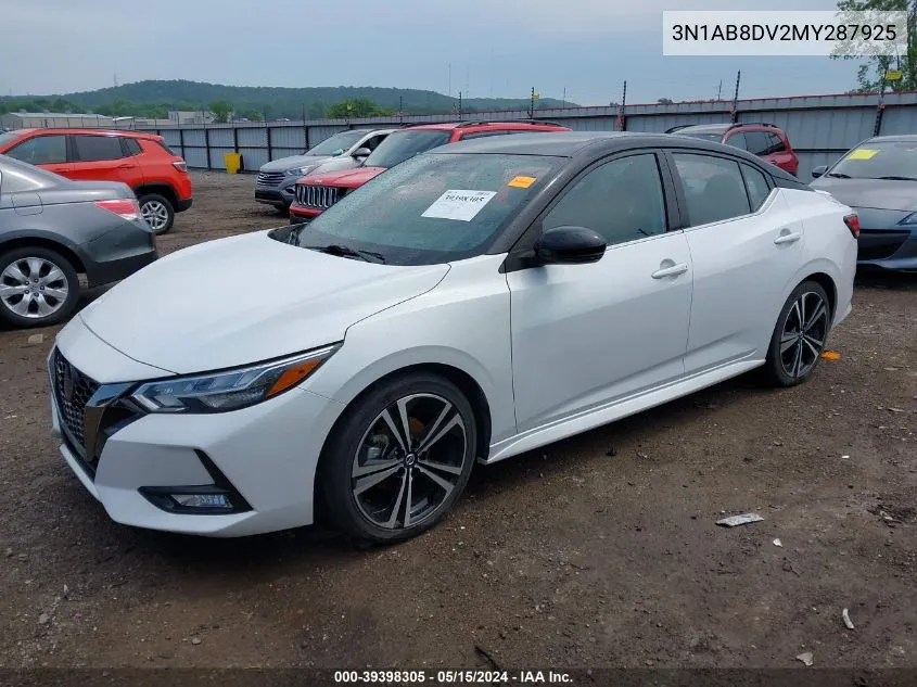 2021 Nissan Sentra Sr Xtronic Cvt VIN: 3N1AB8DV2MY287925 Lot: 39398305