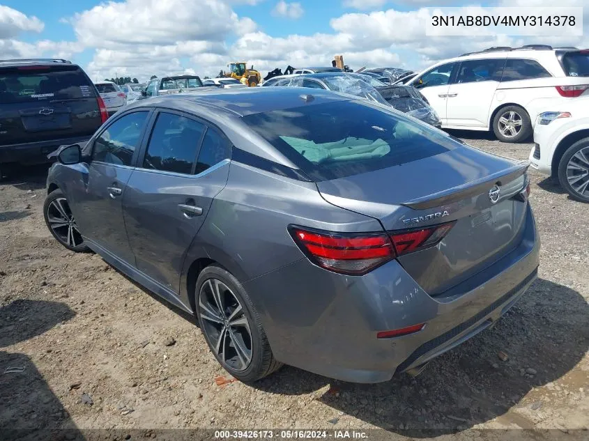 2021 Nissan Sentra Sr Xtronic Cvt VIN: 3N1AB8DV4MY314378 Lot: 39426173