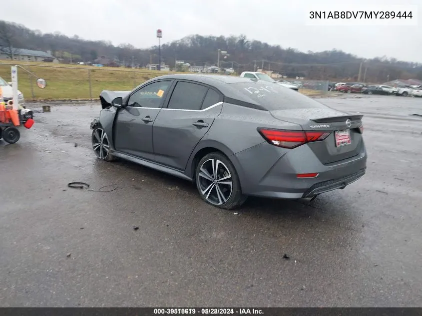 2021 Nissan Sentra Sr Xtronic Cvt VIN: 3N1AB8DV7MY289444 Lot: 39518619