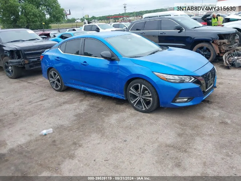 2021 Nissan Sentra Sr Xtronic Cvt VIN: 3N1AB8DV4MY315630 Lot: 39539119