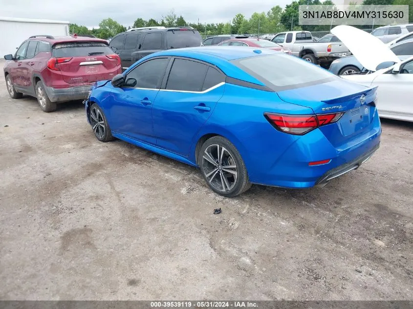 2021 Nissan Sentra Sr Xtronic Cvt VIN: 3N1AB8DV4MY315630 Lot: 39539119