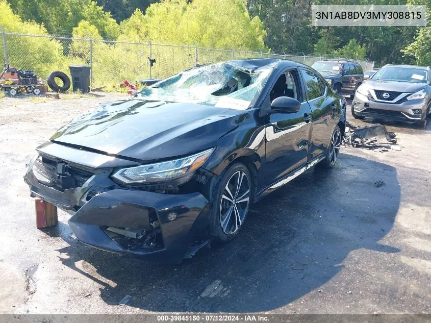 2021 Nissan Sentra Sr Xtronic Cvt VIN: 3N1AB8DV3MY308815 Lot: 39845150