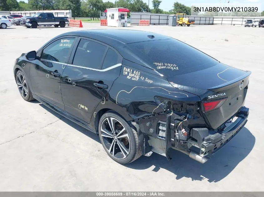 2021 Nissan Sentra Sr Xtronic Cvt VIN: 3N1AB8DV0MY210339 Lot: 39858689