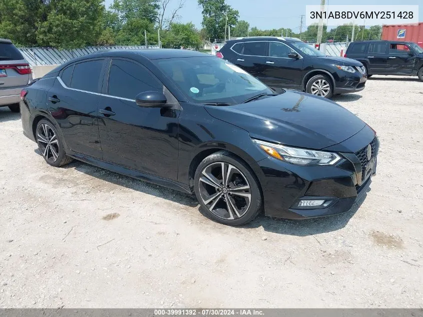 2021 Nissan Sentra Sr Xtronic Cvt VIN: 3N1AB8DV6MY251428 Lot: 39991392