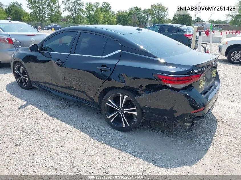 2021 Nissan Sentra Sr Xtronic Cvt VIN: 3N1AB8DV6MY251428 Lot: 39991392