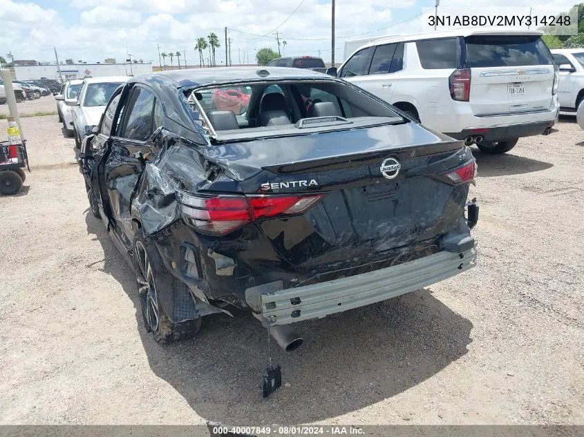 2021 Nissan Sentra Sr Xtronic Cvt VIN: 3N1AB8DV2MY314248 Lot: 40007849