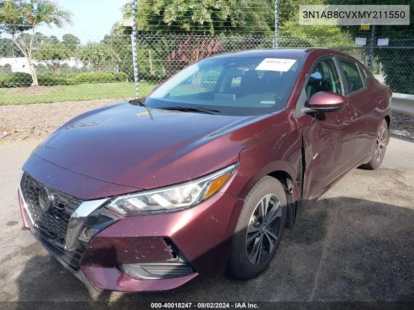 2021 Nissan Sentra Sv Xtronic Cvt VIN: 3N1AB8CVXMY211550 Lot: 40018247