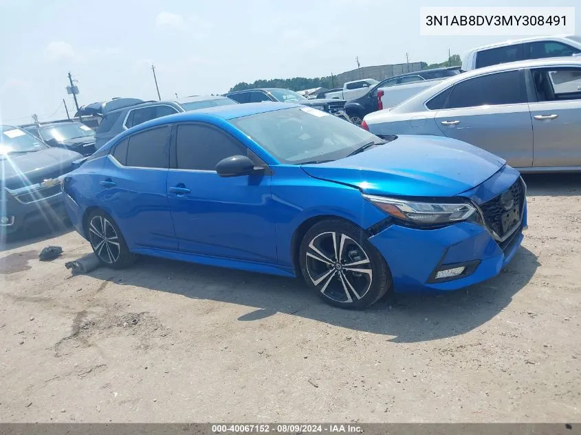 2021 Nissan Sentra Sr Xtronic Cvt VIN: 3N1AB8DV3MY308491 Lot: 40067152