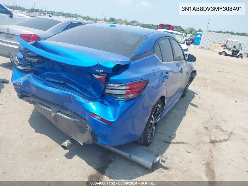 2021 Nissan Sentra Sr Xtronic Cvt VIN: 3N1AB8DV3MY308491 Lot: 40067152