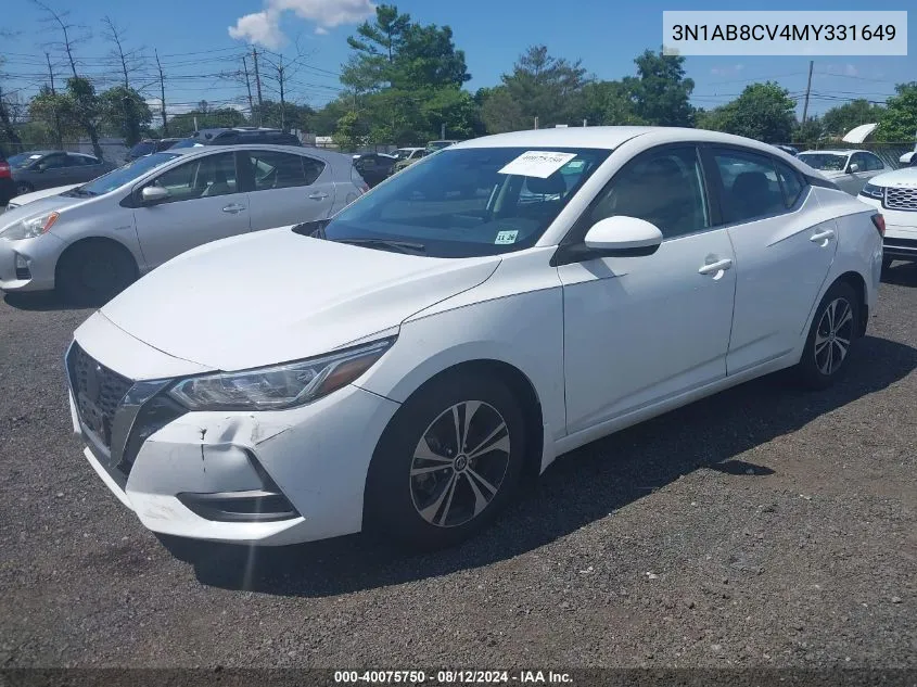 2021 Nissan Sentra Sv Xtronic Cvt VIN: 3N1AB8CV4MY331649 Lot: 40075750