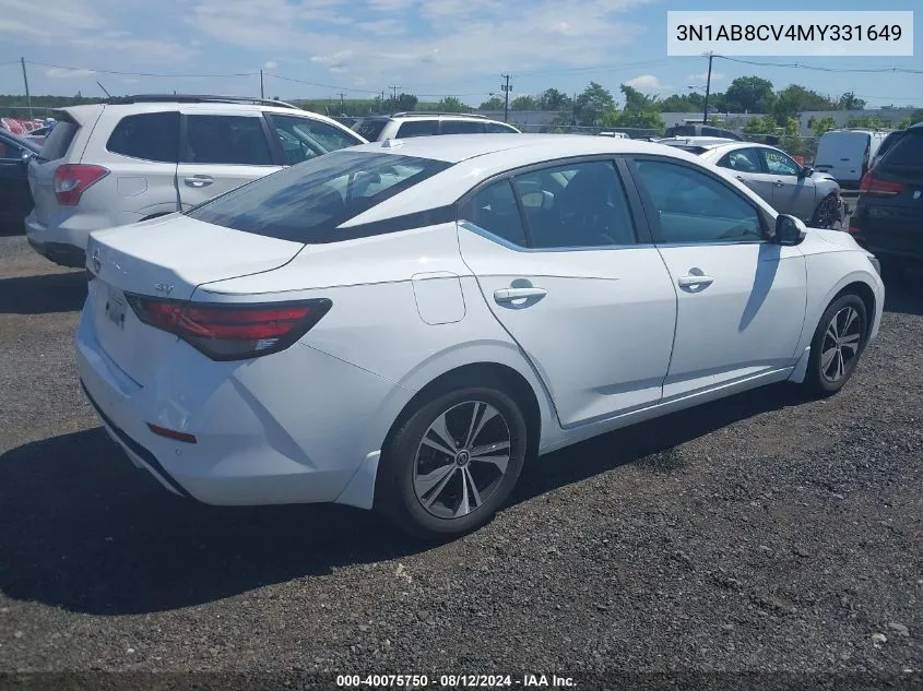 2021 Nissan Sentra Sv Xtronic Cvt VIN: 3N1AB8CV4MY331649 Lot: 40075750