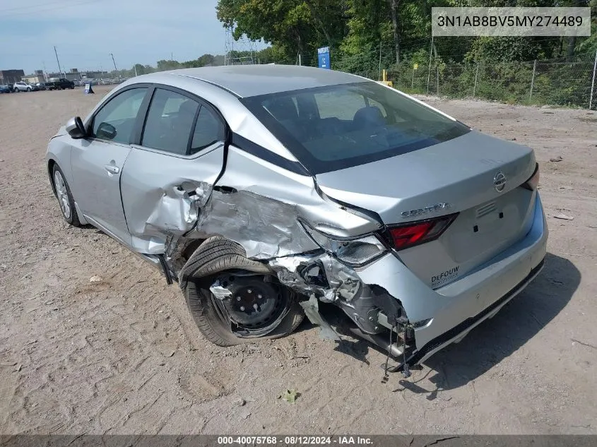 2021 Nissan Sentra S Xtronic Cvt VIN: 3N1AB8BV5MY274489 Lot: 40075768