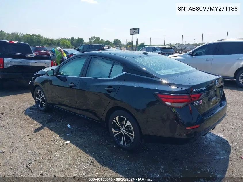 2021 Nissan Sentra Sv Xtronic Cvt VIN: 3N1AB8CV7MY271138 Lot: 40153645