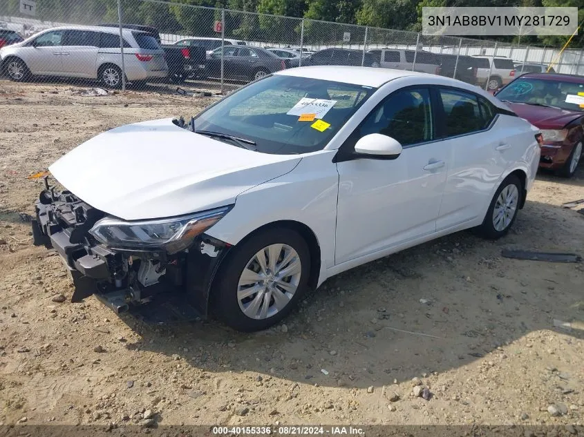 2021 Nissan Sentra S Xtronic Cvt VIN: 3N1AB8BV1MY281729 Lot: 40155336