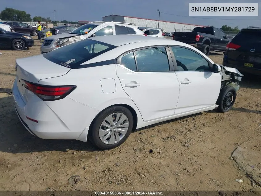 2021 Nissan Sentra S Xtronic Cvt VIN: 3N1AB8BV1MY281729 Lot: 40155336