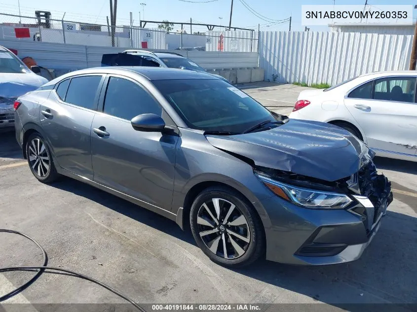 2021 Nissan Sentra Sv Xtronic Cvt VIN: 3N1AB8CV0MY260353 Lot: 40191844