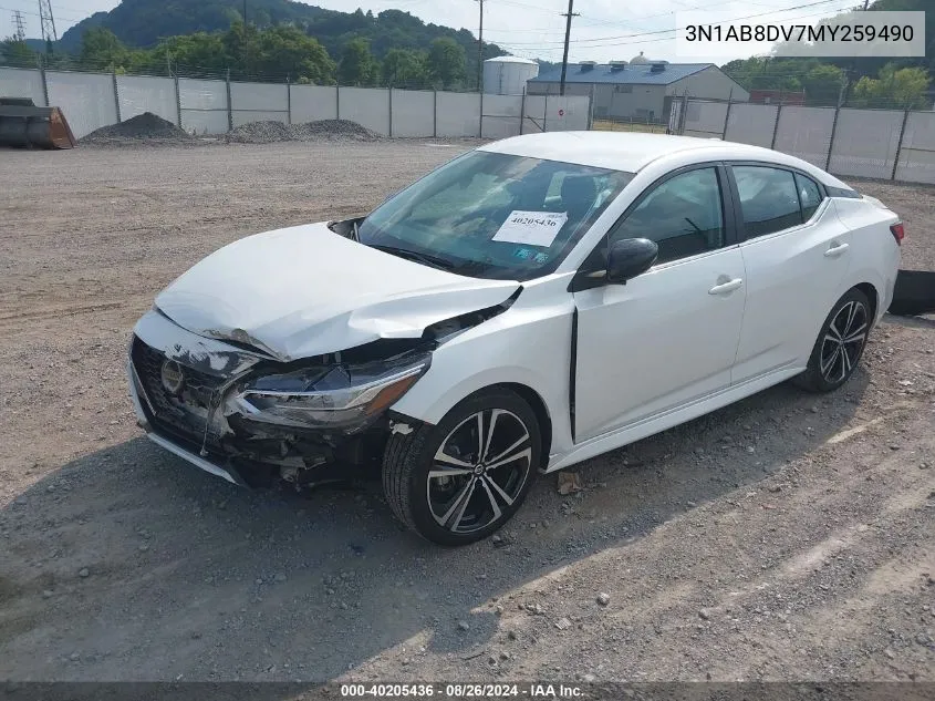 2021 Nissan Sentra Sr Xtronic Cvt VIN: 3N1AB8DV7MY259490 Lot: 40205436