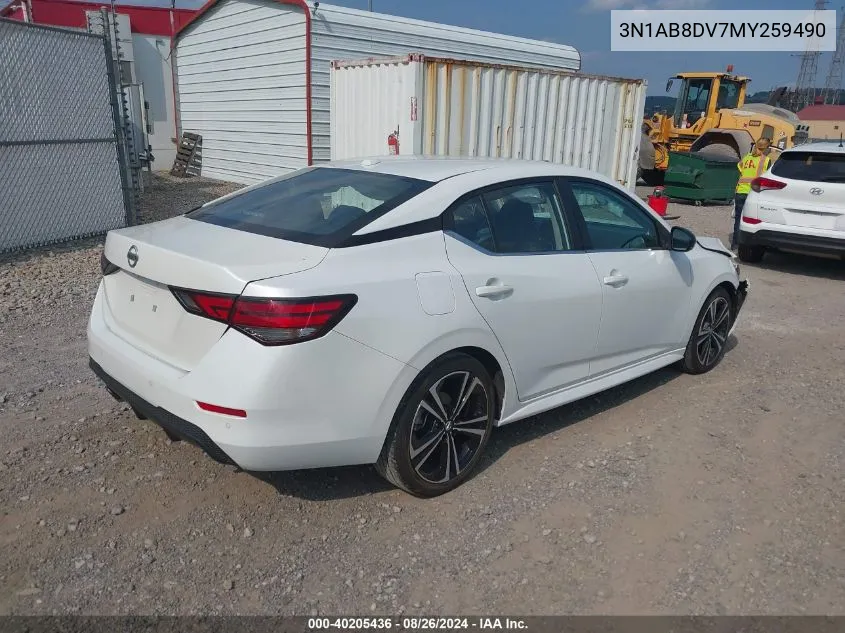 2021 Nissan Sentra Sr Xtronic Cvt VIN: 3N1AB8DV7MY259490 Lot: 40205436