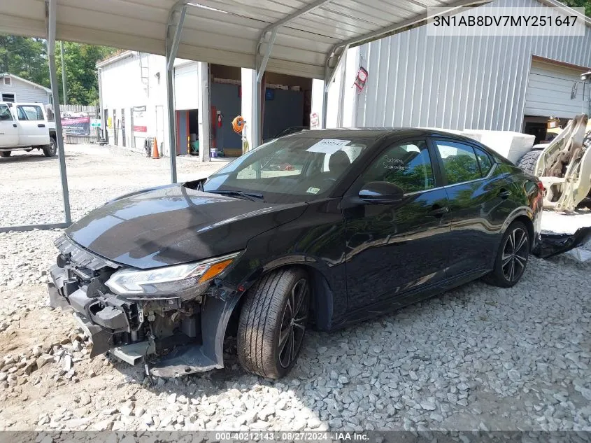 2021 Nissan Sentra Sr Xtronic Cvt VIN: 3N1AB8DV7MY251647 Lot: 40212143