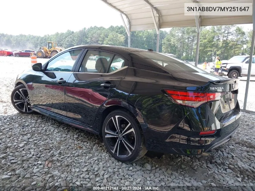 2021 Nissan Sentra Sr Xtronic Cvt VIN: 3N1AB8DV7MY251647 Lot: 40212143