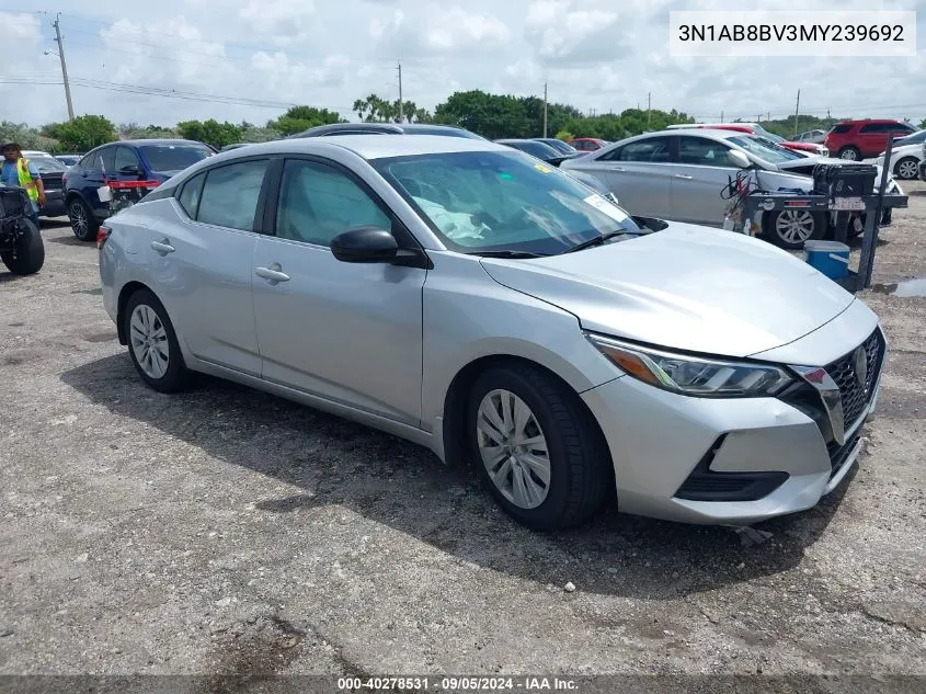 2021 Nissan Sentra S VIN: 3N1AB8BV3MY239692 Lot: 40278531