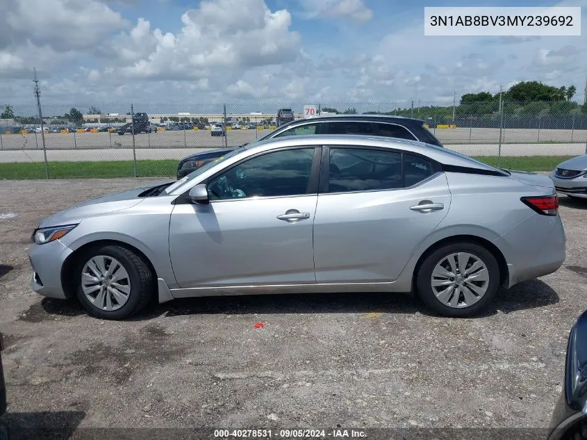 2021 Nissan Sentra S VIN: 3N1AB8BV3MY239692 Lot: 40278531