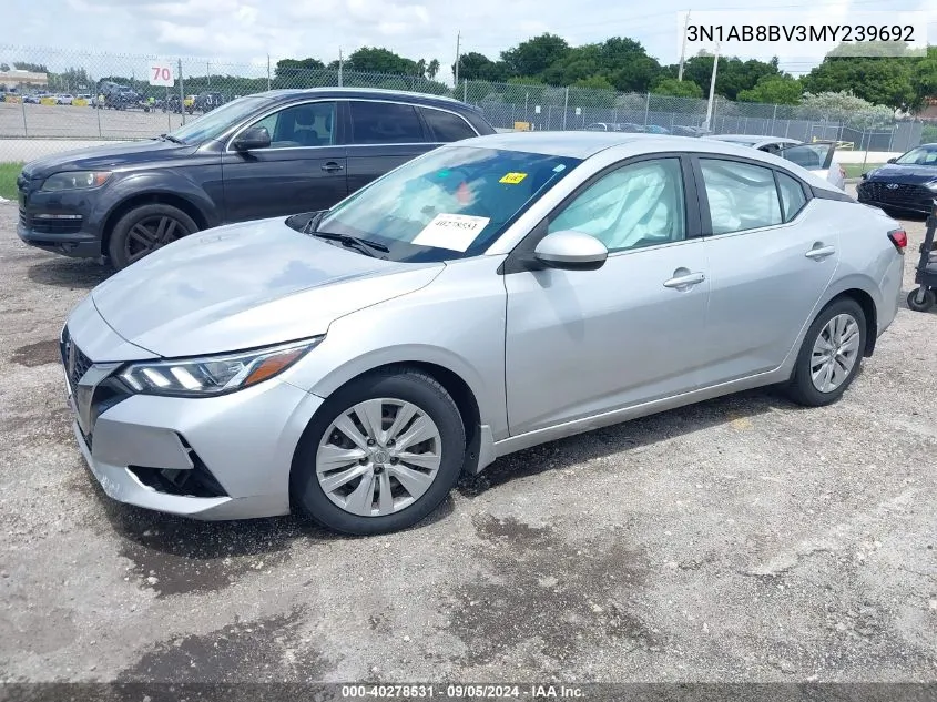 2021 Nissan Sentra S VIN: 3N1AB8BV3MY239692 Lot: 40278531