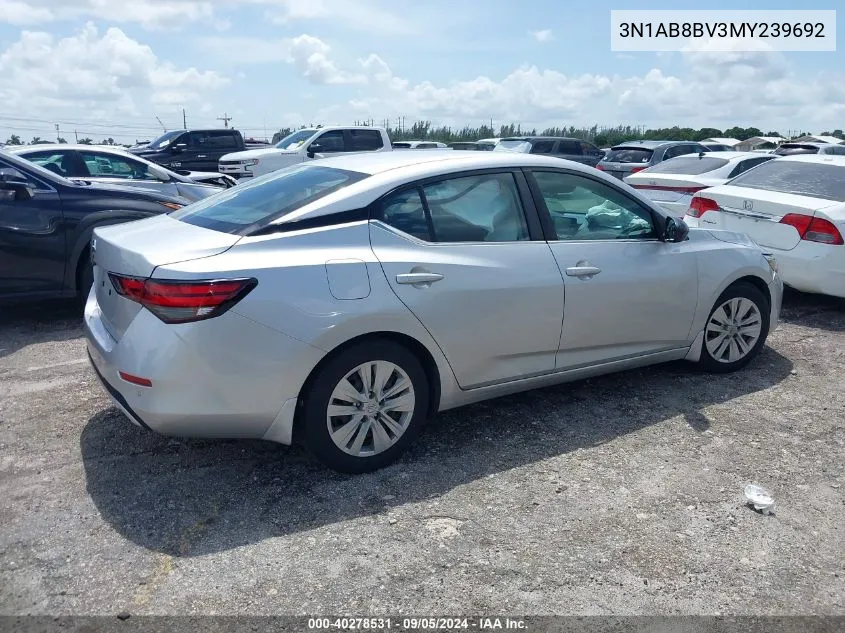 2021 Nissan Sentra S VIN: 3N1AB8BV3MY239692 Lot: 40278531