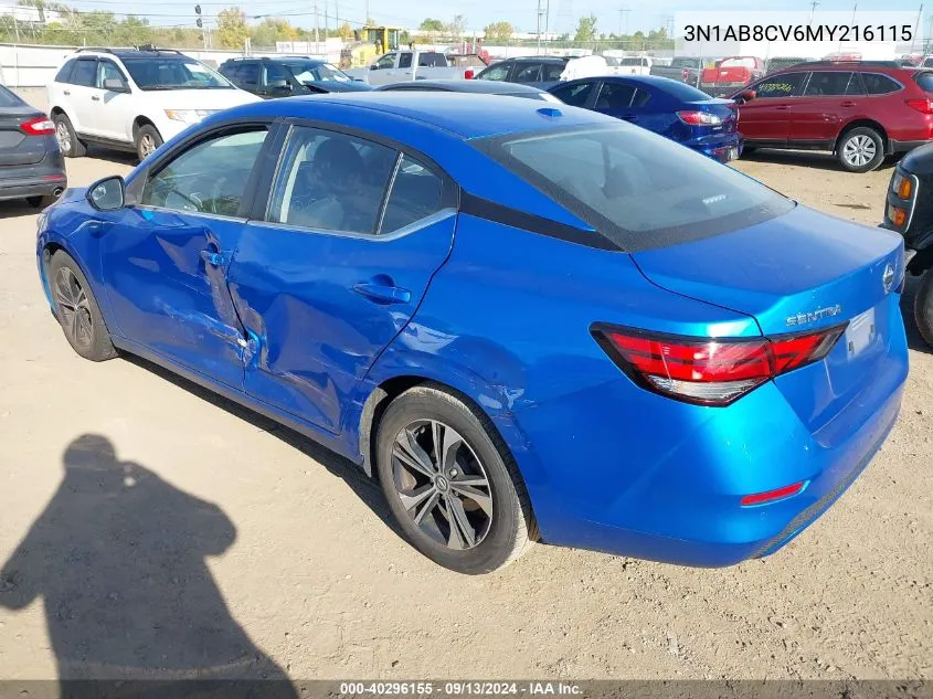 2021 Nissan Sentra Sv VIN: 3N1AB8CV6MY216115 Lot: 40296155