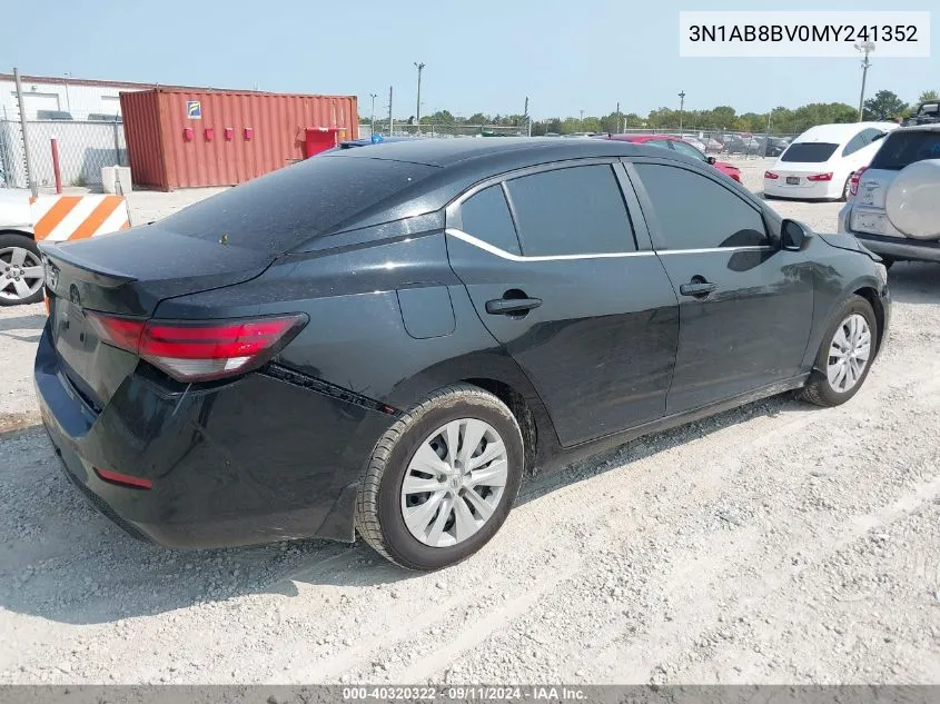 2021 Nissan Sentra S Xtronic Cvt VIN: 3N1AB8BV0MY241352 Lot: 40320322