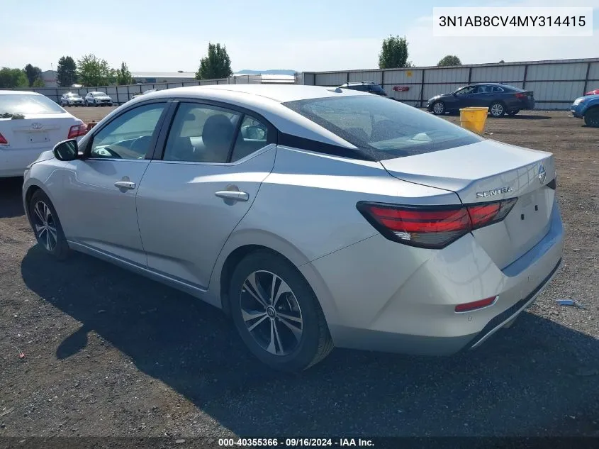 2021 Nissan Sentra Sv Xtronic Cvt VIN: 3N1AB8CV4MY314415 Lot: 40355366